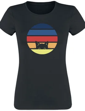 T-Shirt - 80's Cat - S bis 3XL - für Damen - Größe XL - schwarz - Frauen - female - Tierisch - FashionsVida