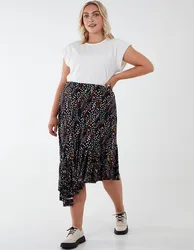 Curve Asymmetric Hem Midi Skirt - 26 / BLACK - female