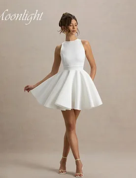 Princess Pleat O-Neck Bow Short A-Line Wedding Dress Women 2026 Backless Party Dress Sleeveless Vestidos De Novia Customized - Aliexpress - FashionsVida