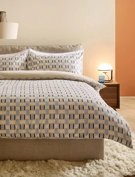 Pure Cotton Geometric Bedding Set Blue - MADE - FashionsVida