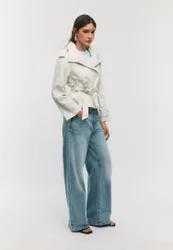 Trenchcoat mit Stehkragen und Gürtel Eisfarben XL