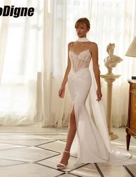 SoDigne Mermaid Satin Wedding Dress Spaghetti Straps Sweetheart Bride Dresses Long Bridal Gowns vestidos de novia Customized - Aliexpress - FashionsVida
