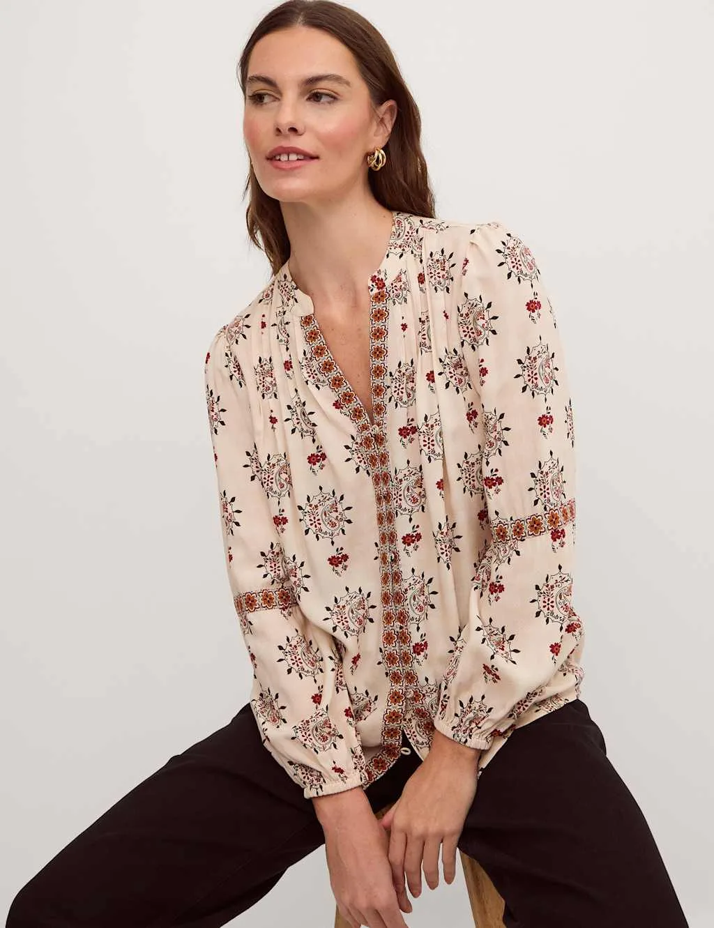 Floral Notch Neck Button Through Shirt Ivory Mix female - Monsoon - FashionsVida