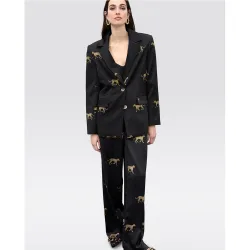 Pantalón ancho de mujer satinado con pinzas y estampado