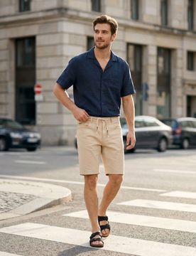 Pantaloncini in denim di cotone - beige