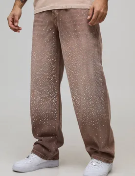 Herren Relaxed Fit Overdyed Strass Denim Jeans Hosen Pink Größe 32R - boohooMAN - FashionsVida
