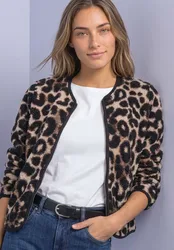 Teddy-Jacke mit Rundhals und Print female Schwarz