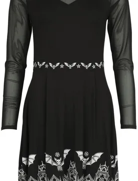 Gothic Kurzes Kleid - Mesh Dress with Bats - S bis XL - für Damen - Größe S - schwarz - Frauen - female - Gothicana by EMP - FashionsVida