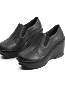 Keerygo Handmade Genuine Leather Loafers for Women, Minimalist Japanese Vintage Platform Block Heel Comfort Commuter Dress Shoes - Aliexpress - FashionsVida