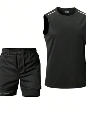 Conjunto deportivo casual para exteriores, top de tirantes deportivo negro y conjunto de pantalones cortos transpirables, de moda, cómodo, transpirab - Shein - FashionsVida