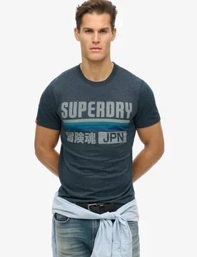 Superdry Damen Baumwolle Grafik Lässiges Japan T-Shirt mit Streifen, Marineblau - Größe: L - 39.99 - FashionsVida