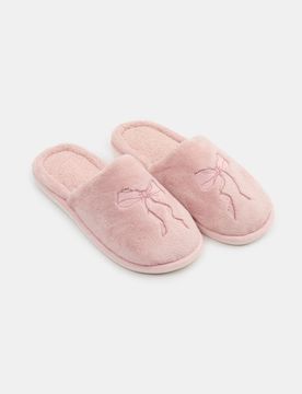 Pantofole in peluche con motivo fiocchi - rosa