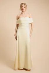 Womens Mesh And Satin Bardot Bridesmaid Dress - Yellow - Size 10 Uk
