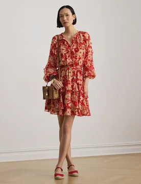 Vestido corto de manga larga con estampado - Lauren Ralph Lauren - FashionsVida
