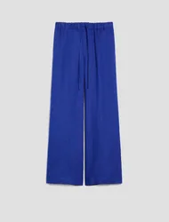 Pantalone ampio in puro lino donna blu elettrico