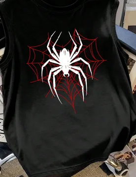 Camiseta de tirantes con estampado de araña para adolescentes varones, de tela suave y cómoda, para primavera/verano - Shein - FashionsVida
