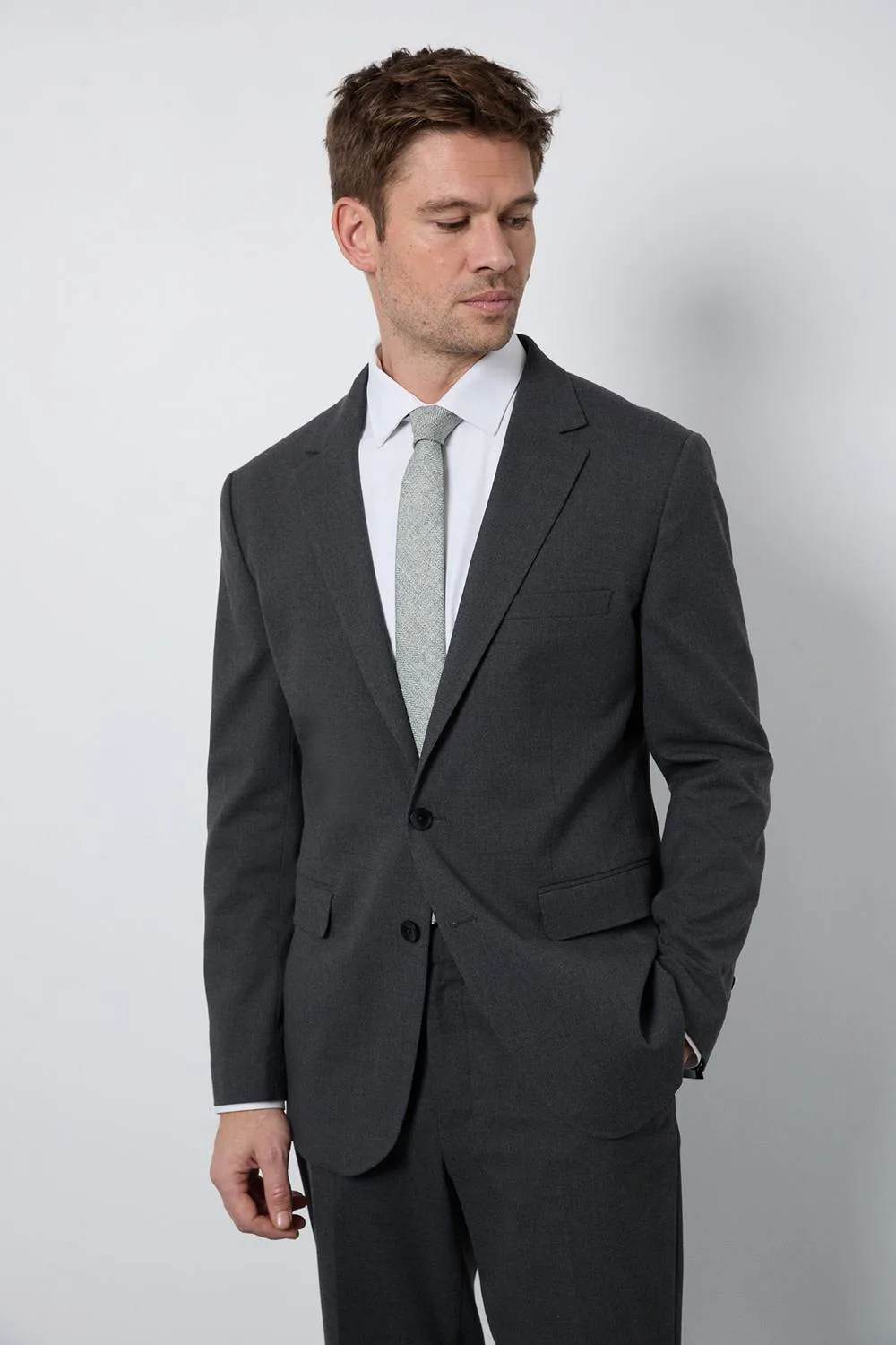 Men's Charcoal Regular Fit Suit Jacket Size: 40S - Charcoal - Size: 40S - Burton - FashionsVida