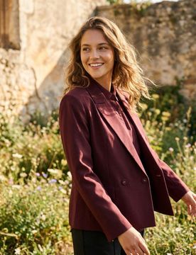 Blazer doppiopetto in misto viscosa - bordeaux