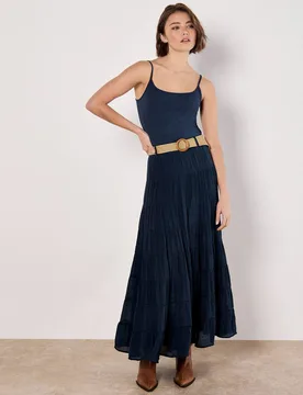 Women's Tiered Maxi Skirt in Navy Size: 18 - Navy - Size: 18 - Apricot - FashionsVida