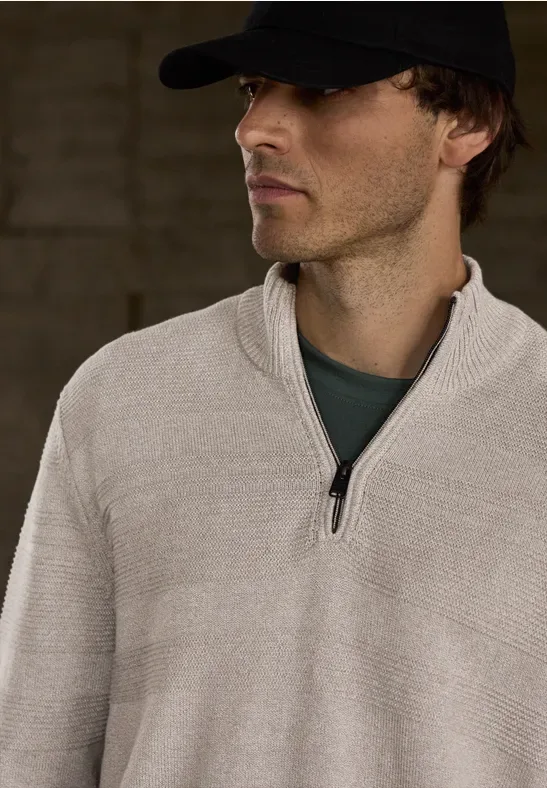 Street One Strukturstreifen Pullover male Beige - Street One MEN - FashionsVida