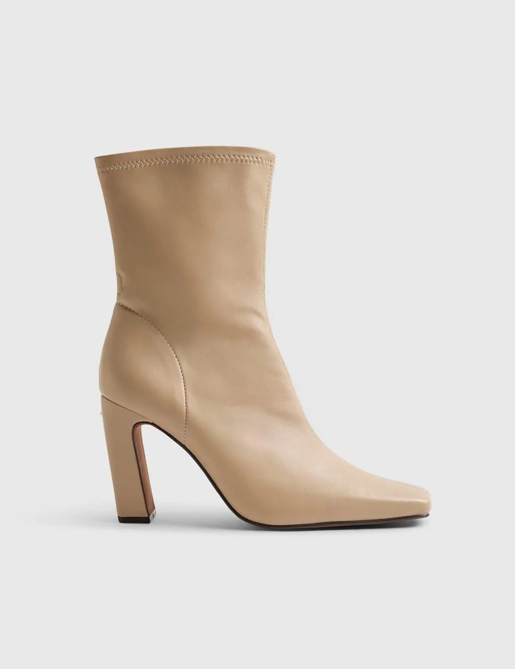 Block Heel Square Toe Ankle Boots Ecru female - River Island - FashionsVida