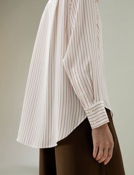Chemise Soie Rayures Ultra-Fines Charmeuse Soie Naturellement Antibactérien Chemises Marron À Fines Rayures XS