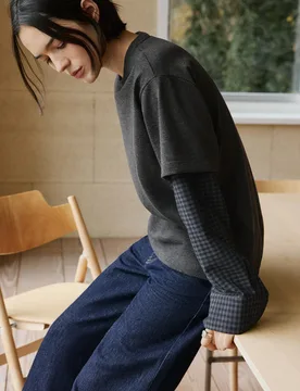 Double Sleeve Checked T-Shirt (Size: ) - Pull&bear - FashionsVida