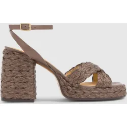 Sandalias de tiras de mujer Valeriette en rafia natural abierta con cierre de hebilla