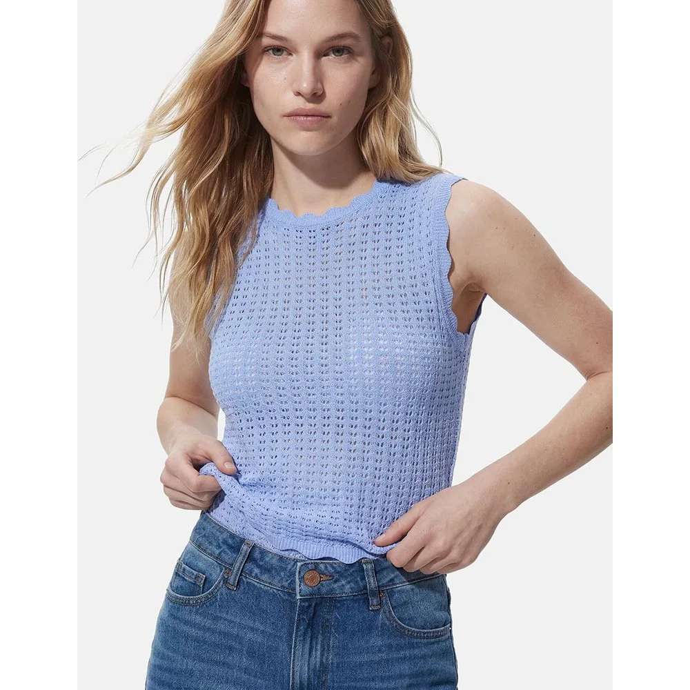 Top de punto de mujer sin mangas y cuello redondo - Pieces - FashionsVida