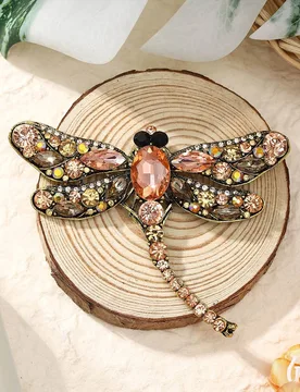 Sparkling Crystal Dragonfly Brooch Pin - Orange - Size: One Size - PEACH ACCESSORIES - FashionsVida