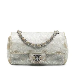Mini Rectangular Iridescent Calfskin Strass Embellished Single Flap