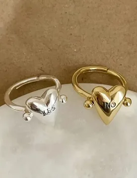 FTCY Smooth Rotatable Letter Heart Shape Open Ring for Women Men Vintage Adjustable YES or NO Finger Jewelry Couple Accessories - Aliexpress - FashionsVida