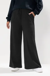 Ribbed Wide Leg Trousers - Black - Size: 20