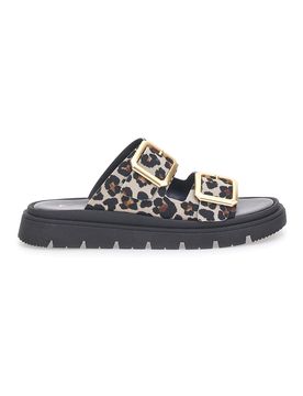 Ciabatte Leopardate Con Doppia Fascia Fibbia Dorata 19202 37