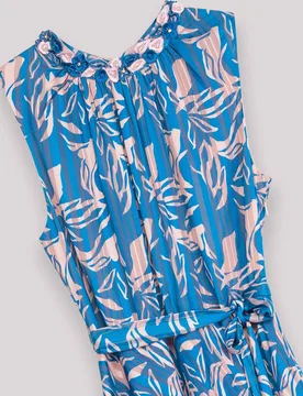 Vestido largo sin mangas con falda fluida estampada - Niza - FashionsVida