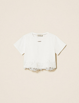 T-shirt con pizzo bambina bianco