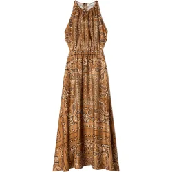 Vestido midi satinado con estampado de bandana