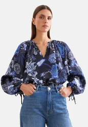 Satinierte Raglanbluse mit Schleifendetails Schwarz 52