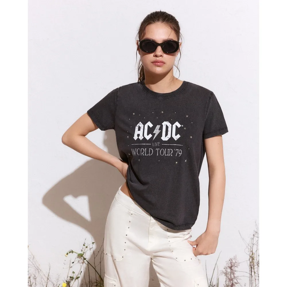 Camiseta de mujer manga corta licencia AC-DC - Green Coast - FashionsVida