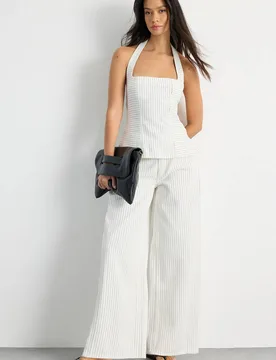 Pinstripe Wide Leg Jeans - Mono - Size: 6 - Warehouse - FashionsVida