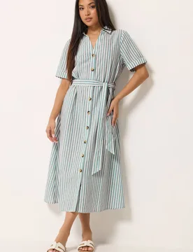 Petite Stripe Shirt Dress - Light Blue - Size: 18 - M&Co - FashionsVida