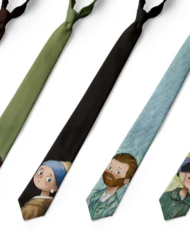 Cartoon Oil Painting Character Tie Retro Art Cute Mona Lisa Van Gogh Fun Adult 8cm Wide Necktie Daily Casual Party Accessories - Aliexpress - FashionsVida