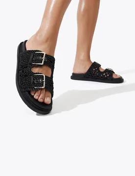Woven Buckle Flat Footbed Sliders Black female - Kurt geiger - FashionsVida