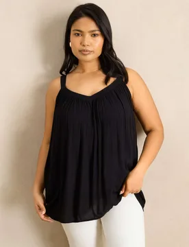 V-Neck Gathered Cami Top Black female - Live Unlimited London - FashionsVida
