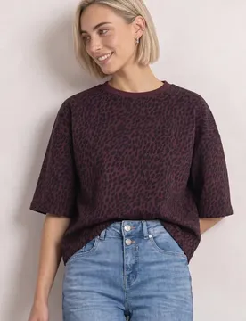 Kurzarm Sweatshirt mit Rundhals female Rot
