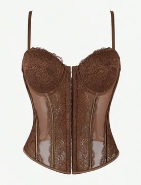 Top corset de encaje para mujeres, camisola con corsé transparente negro con cierre delantero, tirantes finos, corpiño con ballenas tipo palacio - Shein - FashionsVida