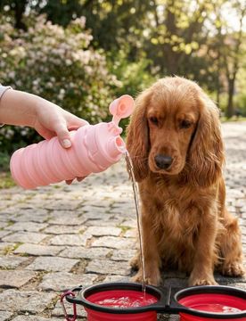 Borraccia da viaggio pieghevole per animali - rosa pastello
