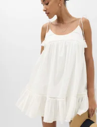 Pure Cotton Lace Insert Mini Smock Dress Soft White female