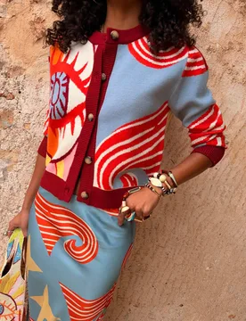 Hollie Cardigan in Dolce Vita Jacquard Blue Mix female - Never Fully Dressed - FashionsVida