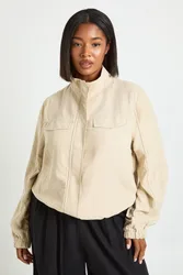 Womens Plus Peached Funnel Neck Zip Up Jacket - Beige - Size 16 Uk